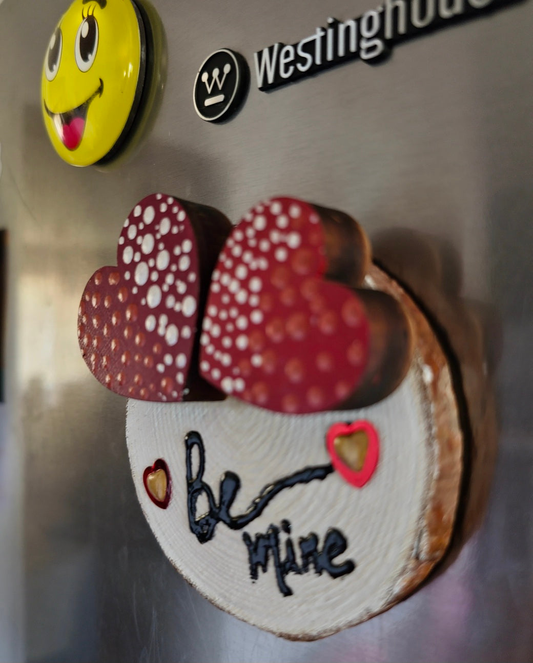 "Be Mine Forever: Romantic Wooden Hand-Painted Fridge Magnets"