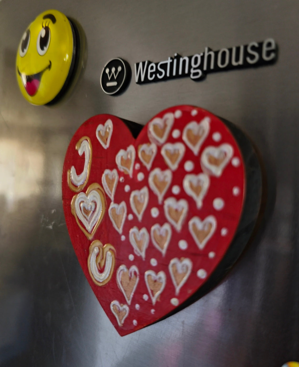"Golden Hearts of Affection: Hand-Painted Fridge Magnets"