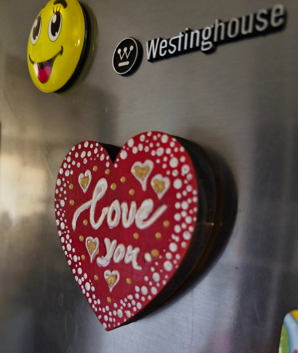 "Whispers of Affection: Hand-Painted Love You Fridge Magnets"