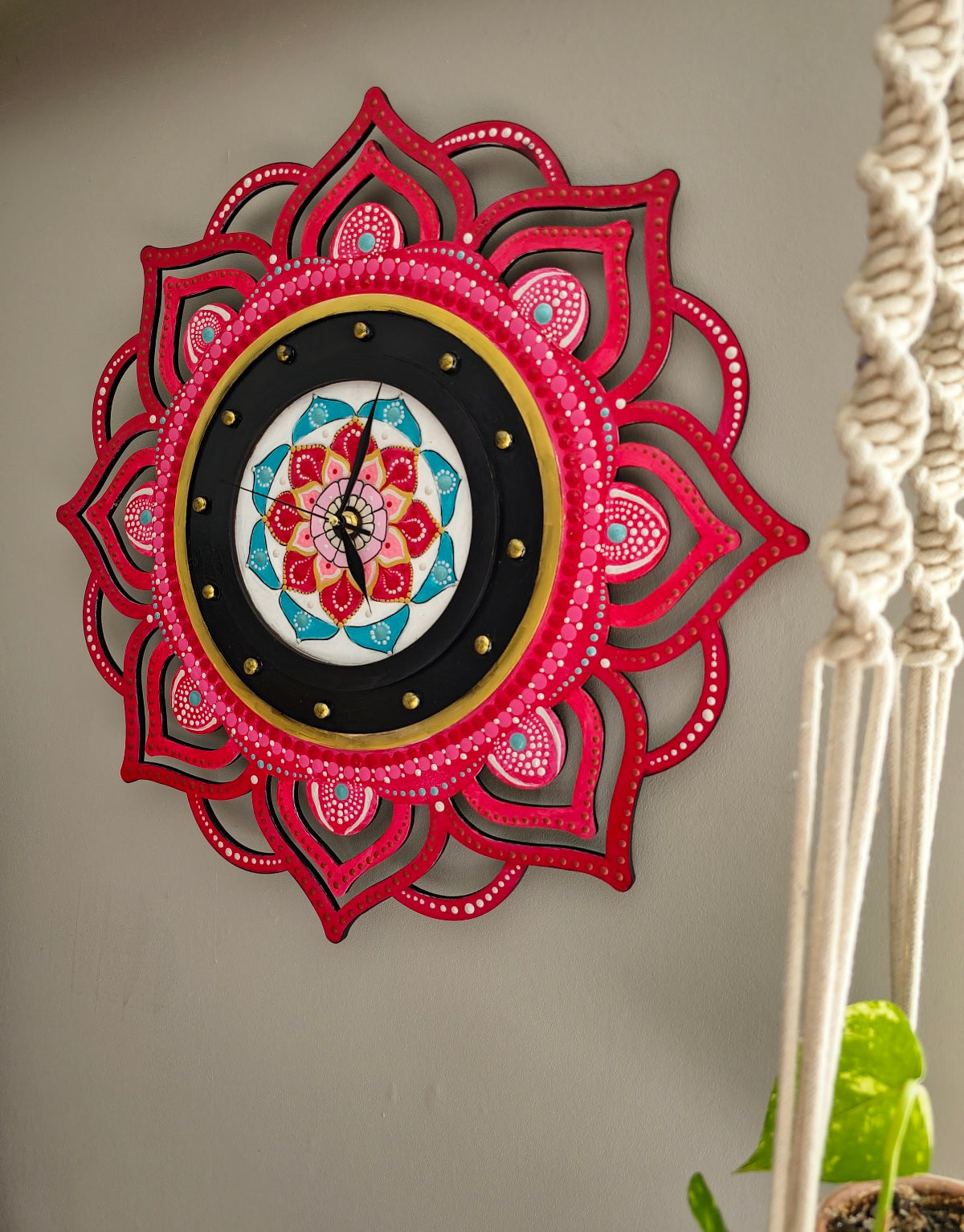 Mystic Aura: Unique Hand-Painted Red Mandala Clock