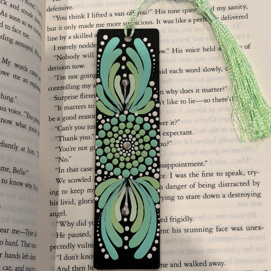 Hand-Painted Mint Mandala Wooden Bookmark
