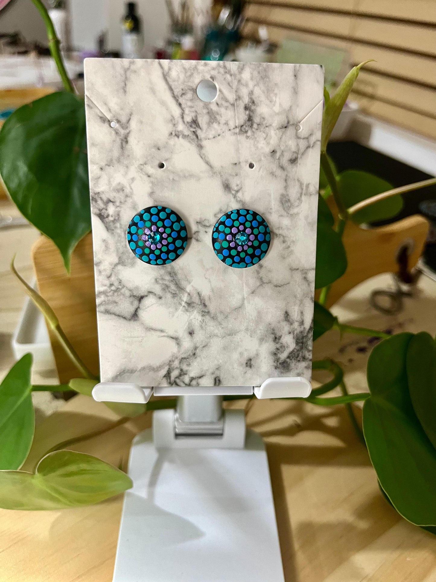 Stunning Hand Painted Mandala Stud Earrings