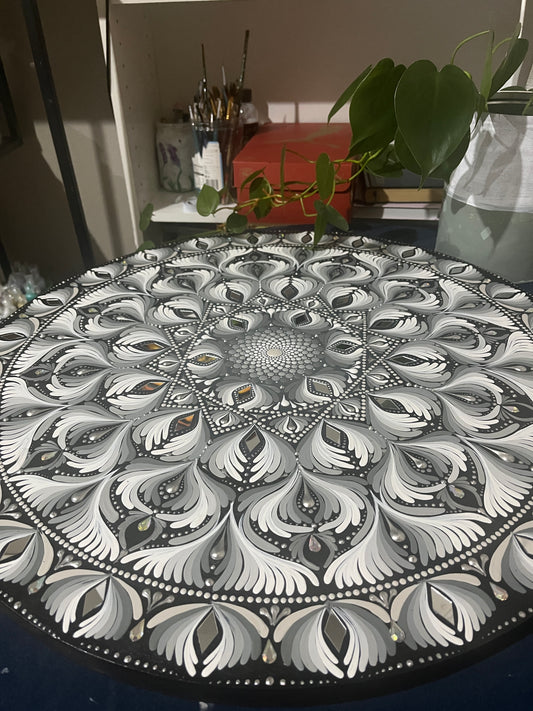 Blessed Radiance: Commissioned Monochrome Original Mandala Paintings
