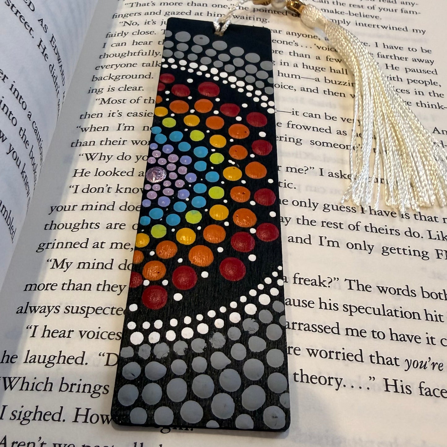 Colorful dot-patterned bookmark from crafts bucket timaru