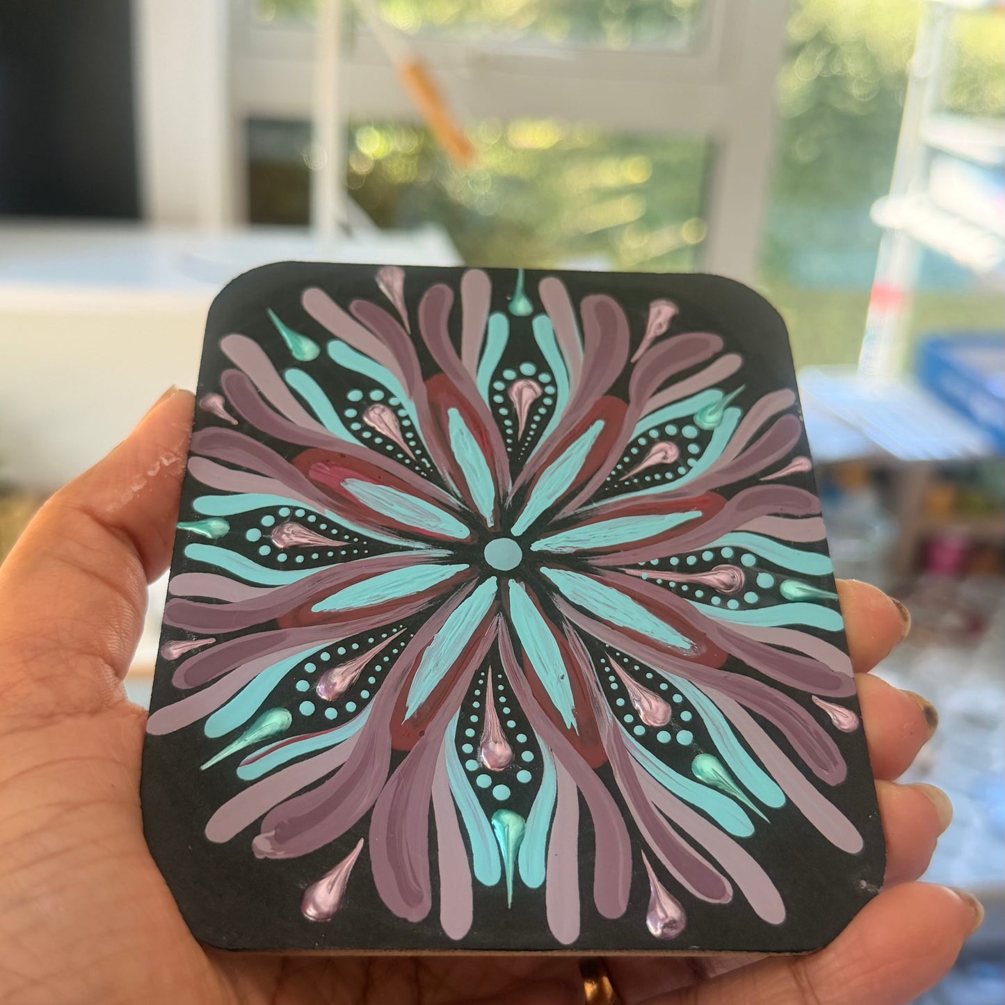 Mini mandala art for tabletop and can be use as a fridge magnet