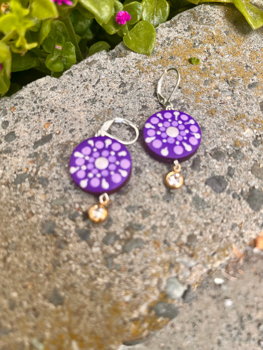 Hand Painted Mandala Dangle Earrings
