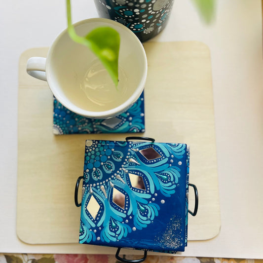 Hand Painted Resin Coated Ocean Mandala Coasters (Set of 6)