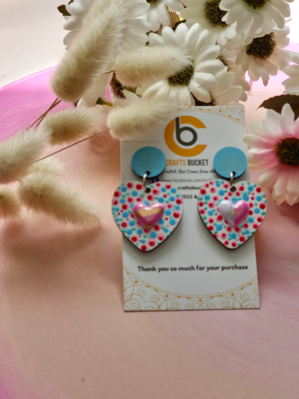 Love's Elegance: Polka Dot Heart Handcrafted Earrings