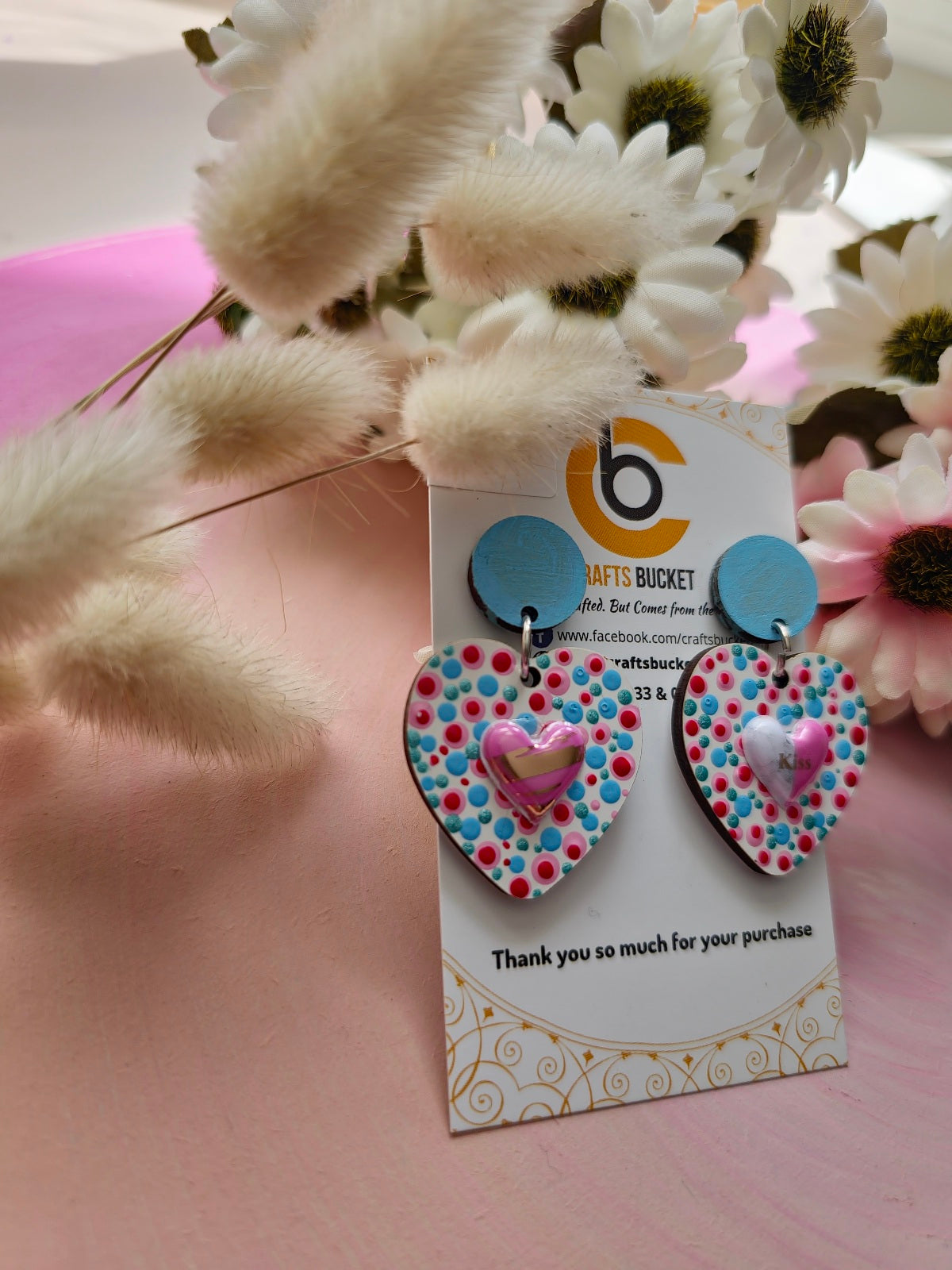 Love's Elegance: Polka Dot Heart Handcrafted Earrings