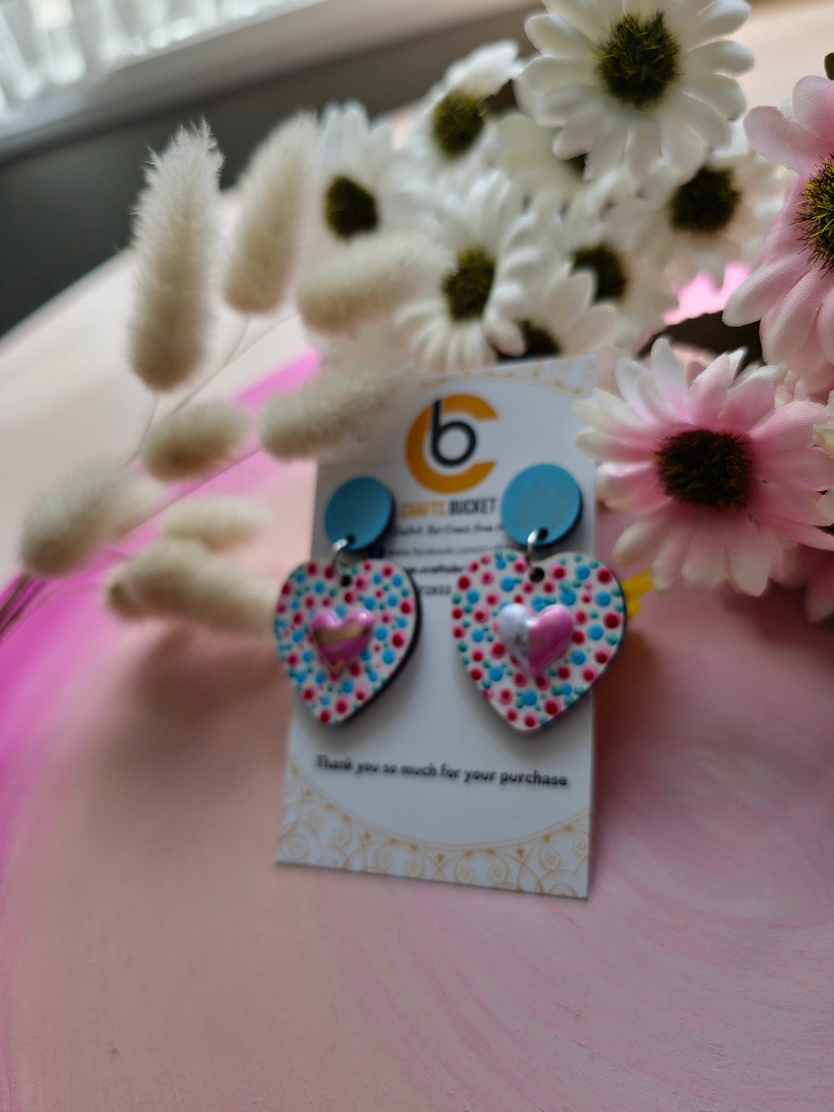 Love's Elegance: Polka Dot Heart Handcrafted Earrings