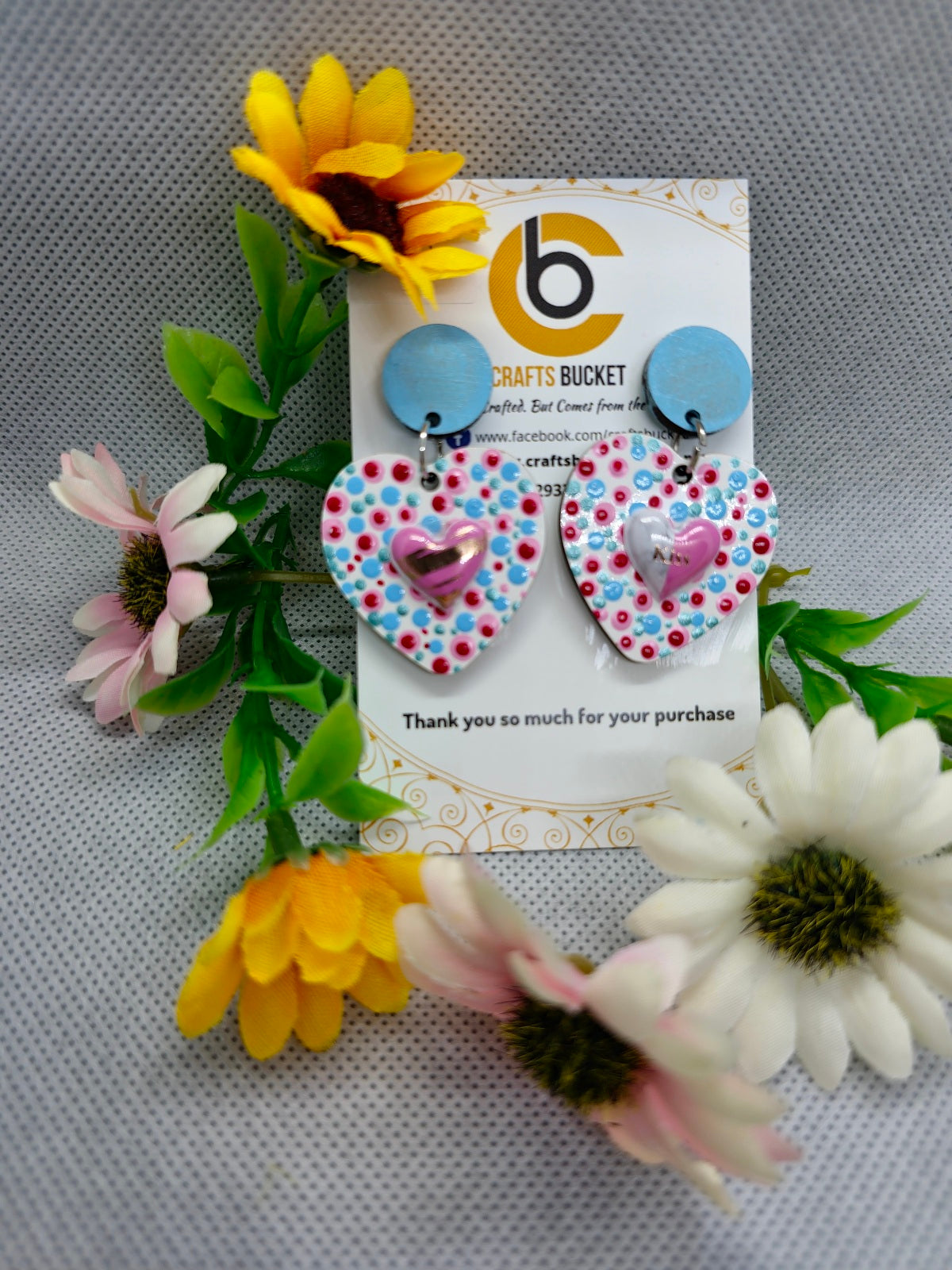 Love's Elegance: Polka Dot Heart Handcrafted Earrings