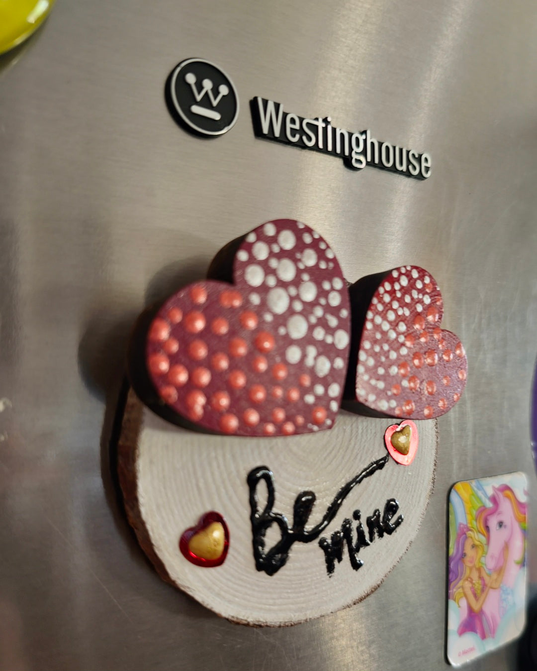 "Be Mine Forever: Romantic Wooden Hand-Painted Fridge Magnets"
