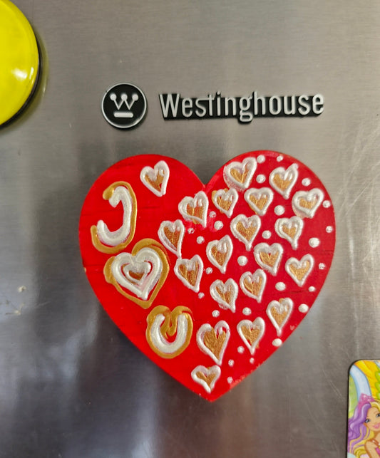"Golden Hearts of Affection: Hand-Painted Fridge Magnets"