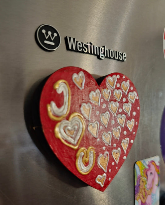 "Golden Hearts of Affection: Hand-Painted Fridge Magnets"