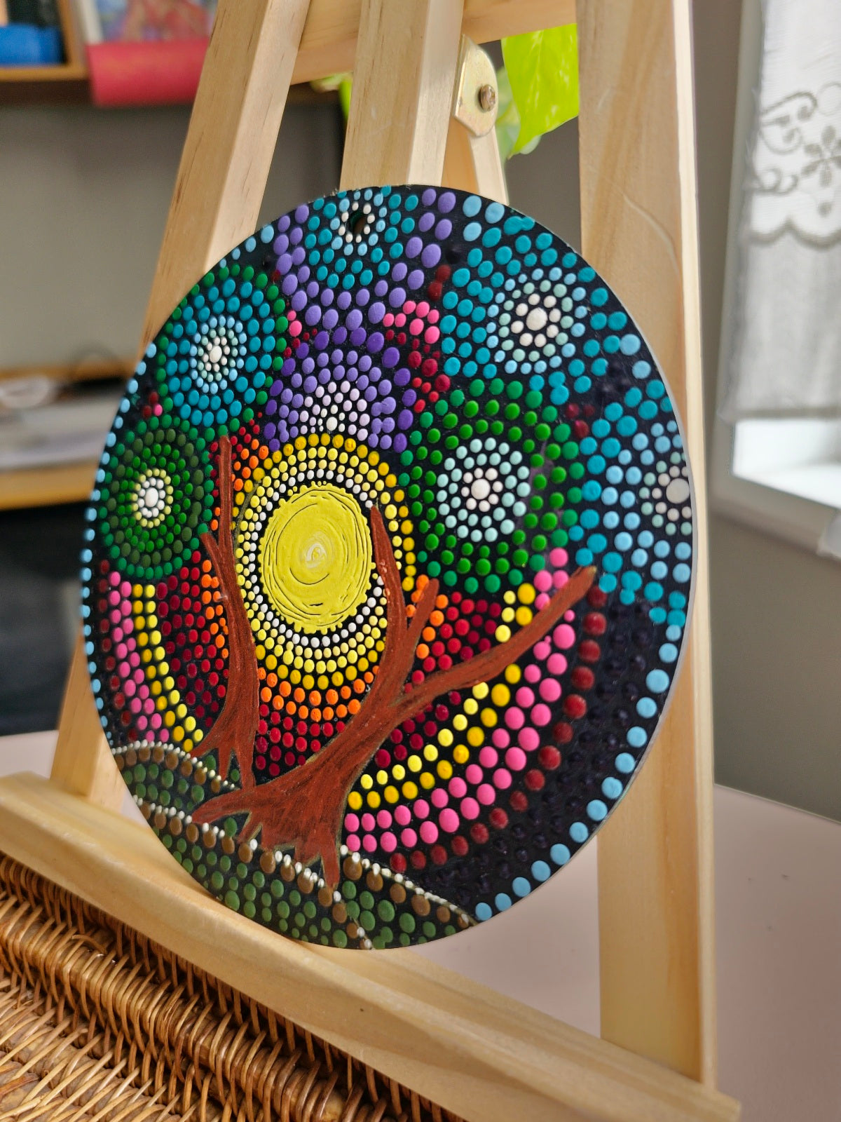Radiant Joy: Handcrafted Landscape Dot Mandala Fridge Magnets