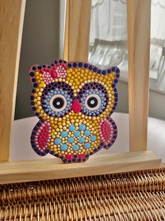 Colourful Owl Dot Mandala Fridge Magnets