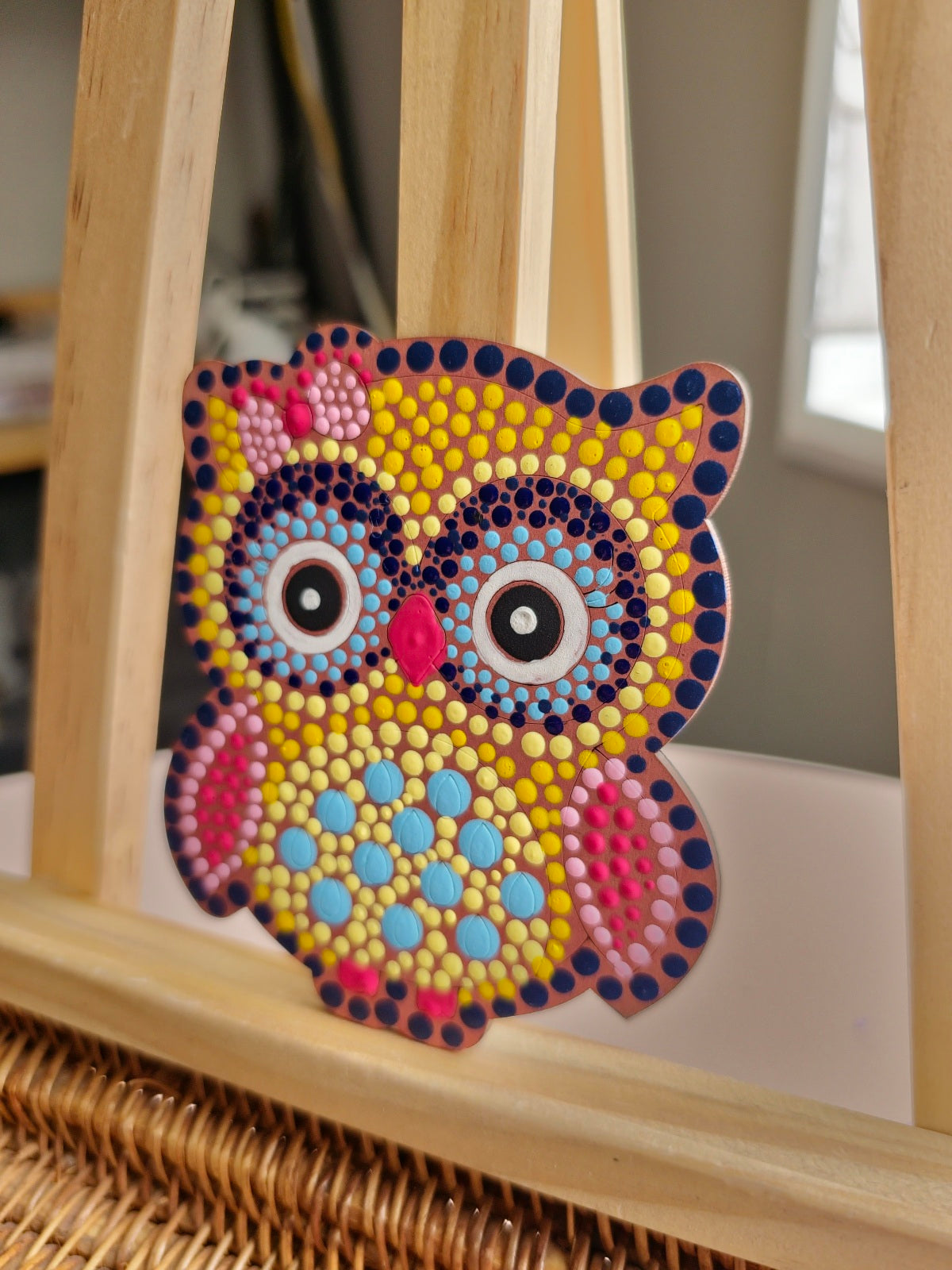 Colourful Owl Dot Mandala Fridge Magnets