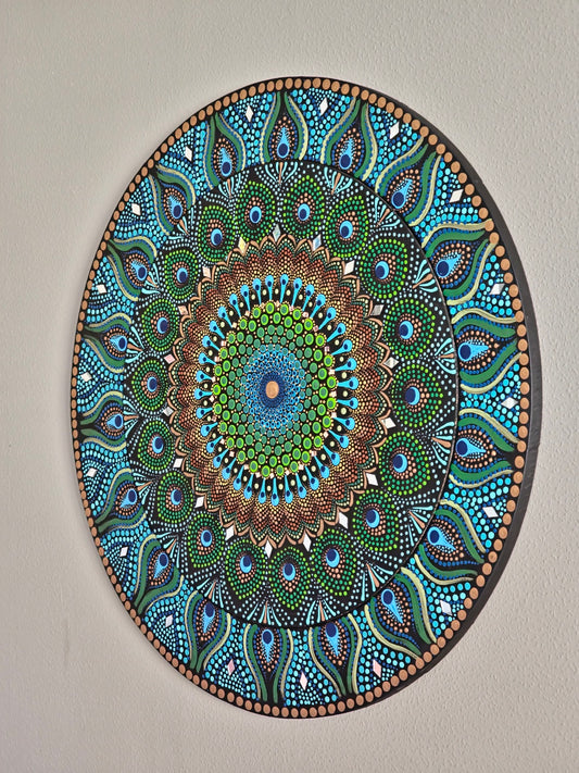 Peacock Inspired Original Hand Painted Mandala Wall Decor Paintings (Commissioned for Joshua & Rebecca)