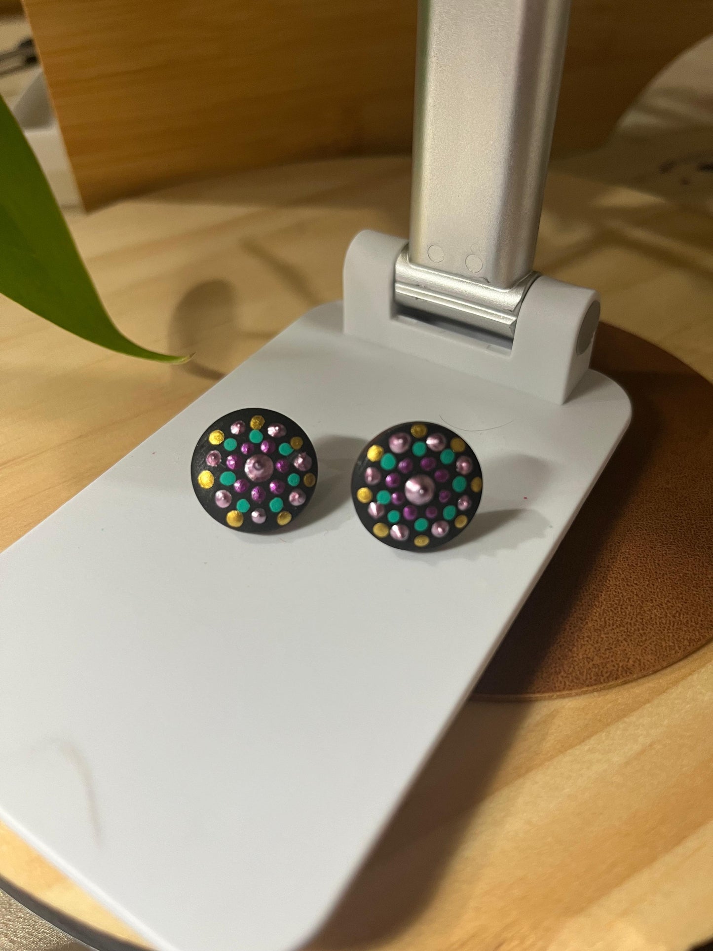Hand Painted Radiant Mandala Stud Earrings