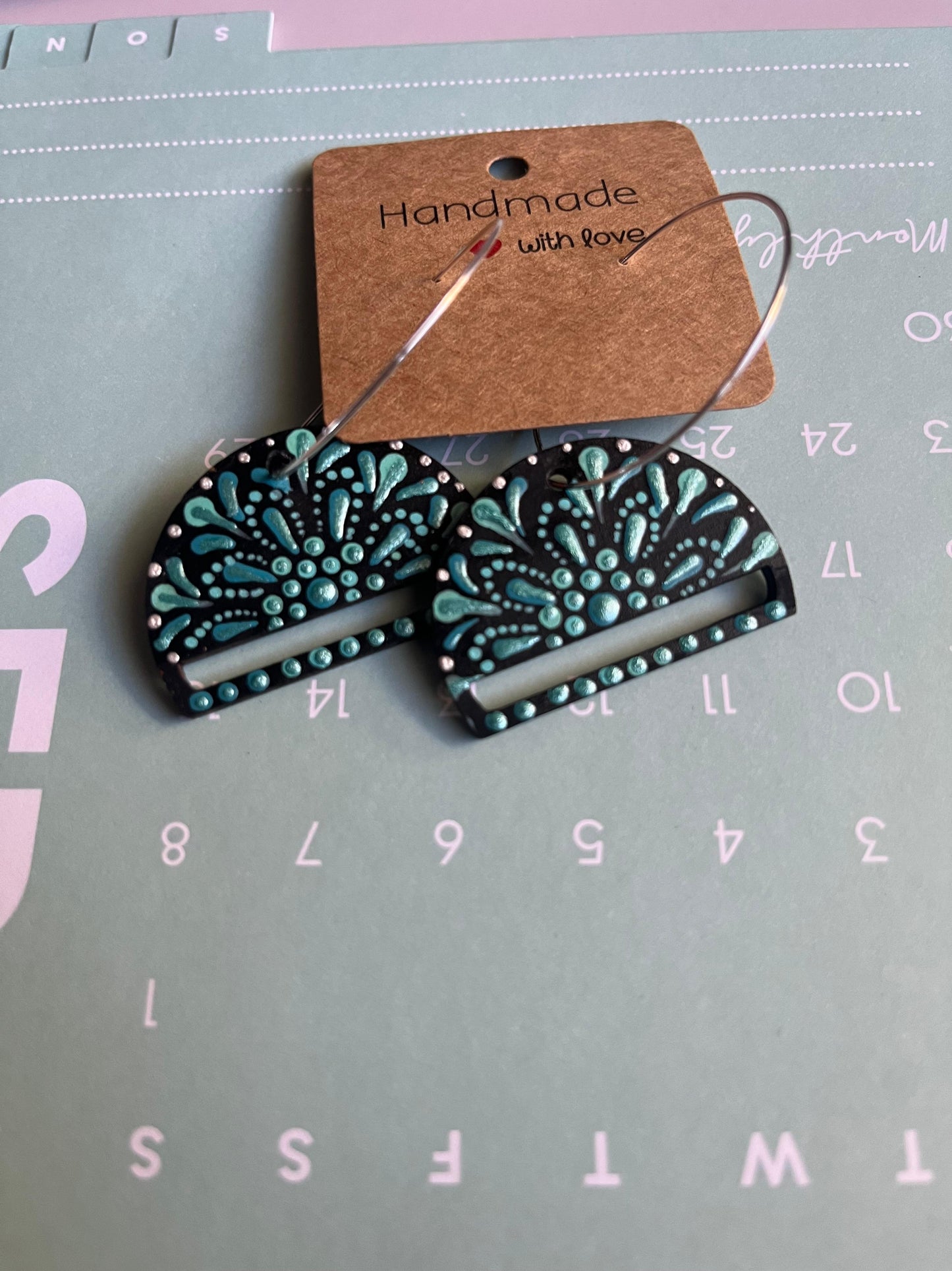 Turquoise Mandala Burst: Handcrafted Earrings