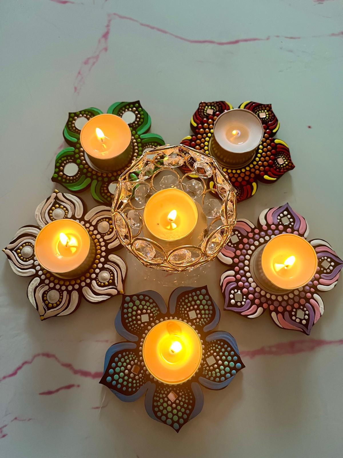 Hand Painted Mandala Tea Light Holders.