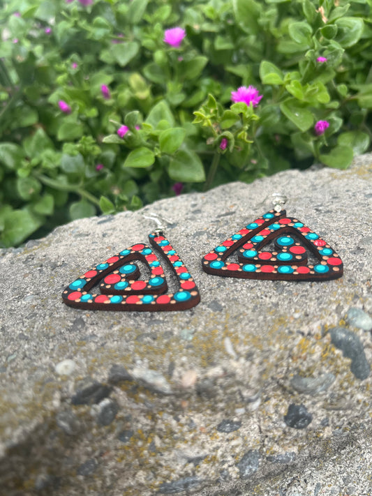 Unique Hand Painted Geometric Dangle Earrings