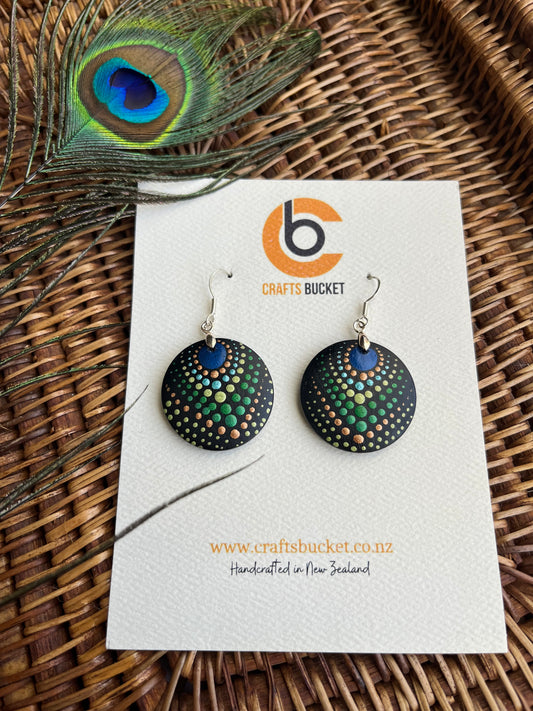 Hand painted Peacock Inspired Dot Mandala Earrings