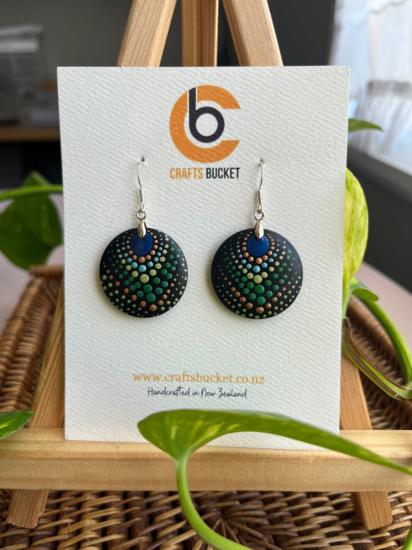 Hand painted Peacock Inspired Dot Mandala Earrings