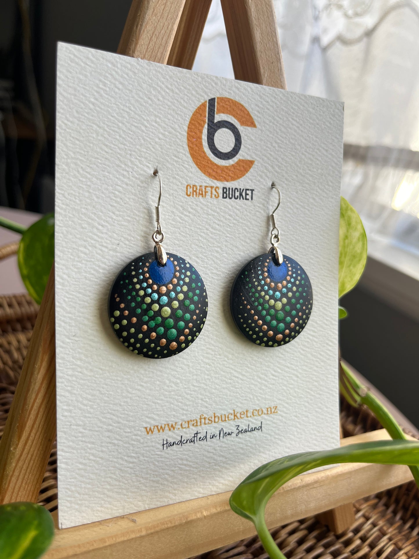 Hand painted Peacock Inspired Dot Mandala Earrings