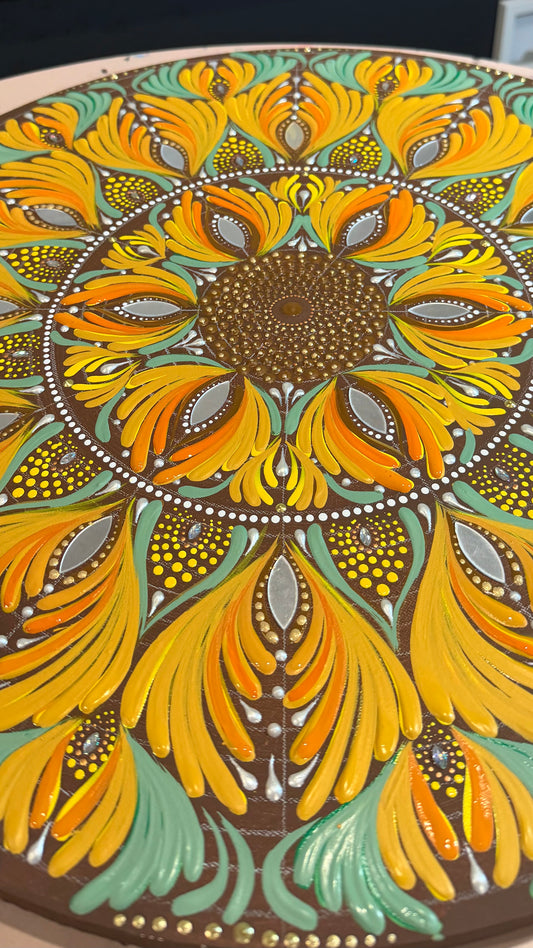 Golden Sunflower Inspired Original Mandala Paintings