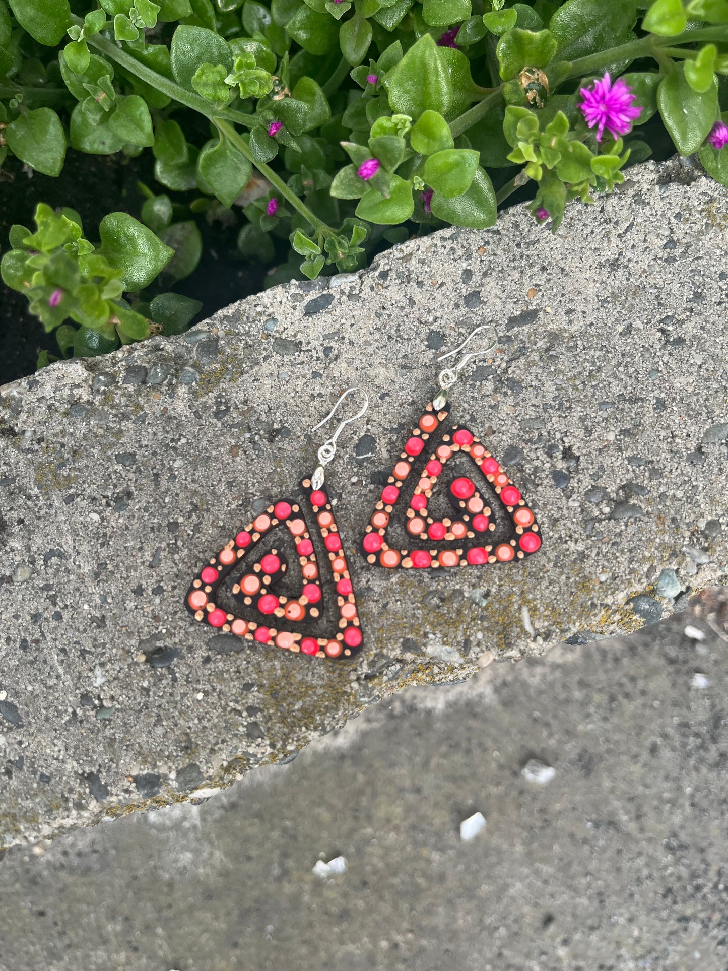 Unique Hand Painted Geometric Dangle Earrings
