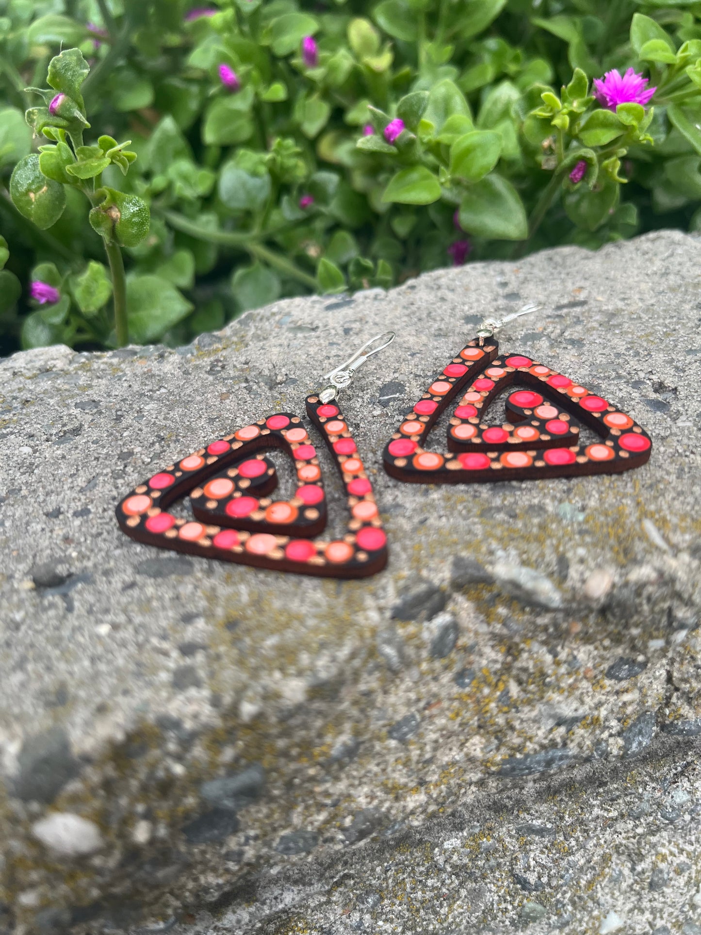 Unique Hand Painted Geometric Dangle Earrings