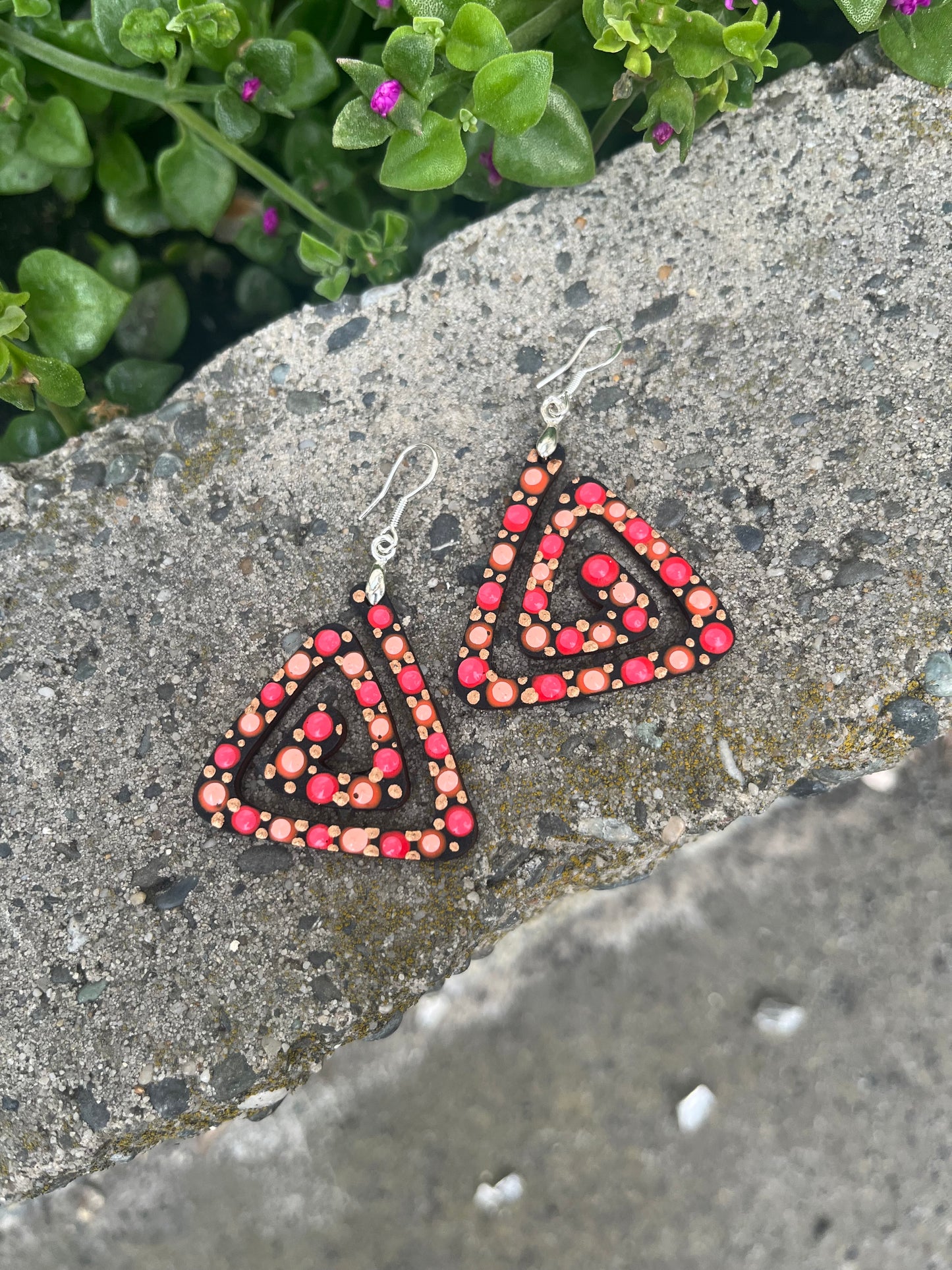 Unique Hand Painted Geometric Dangle Earrings