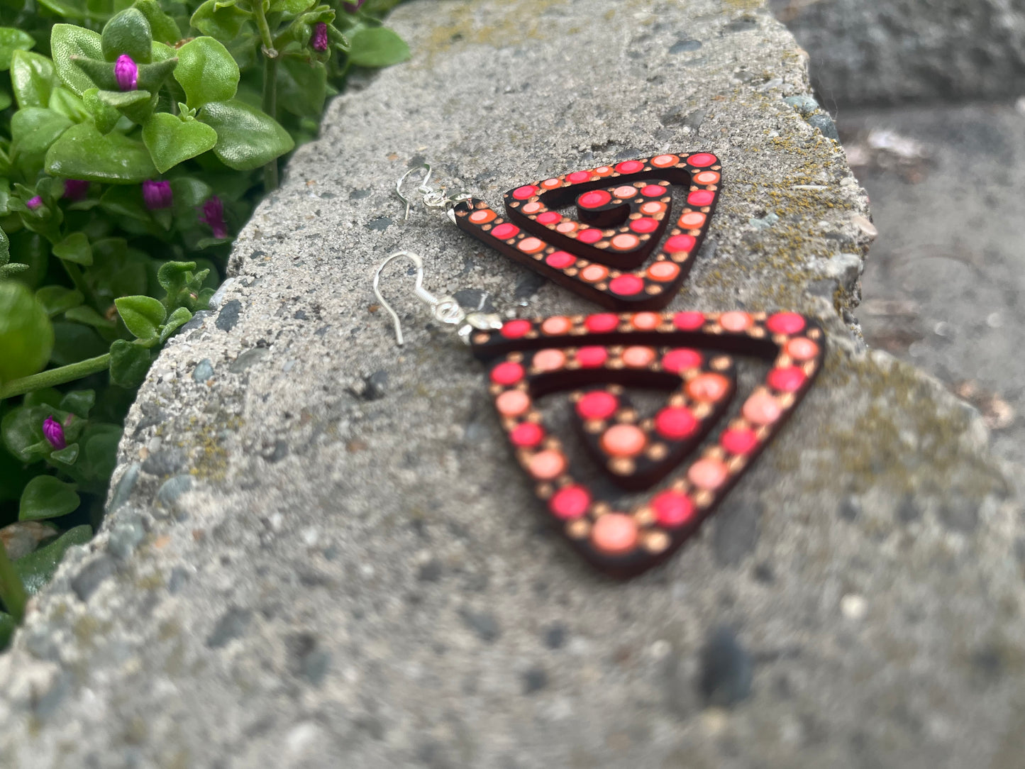 Unique Hand Painted Geometric Dangle Earrings