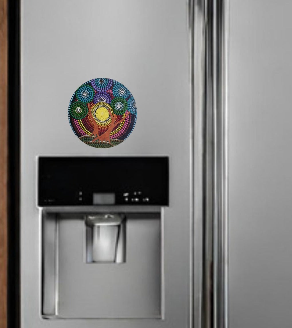 Radiant Joy: Handcrafted Landscape Dot Mandala Fridge Magnets