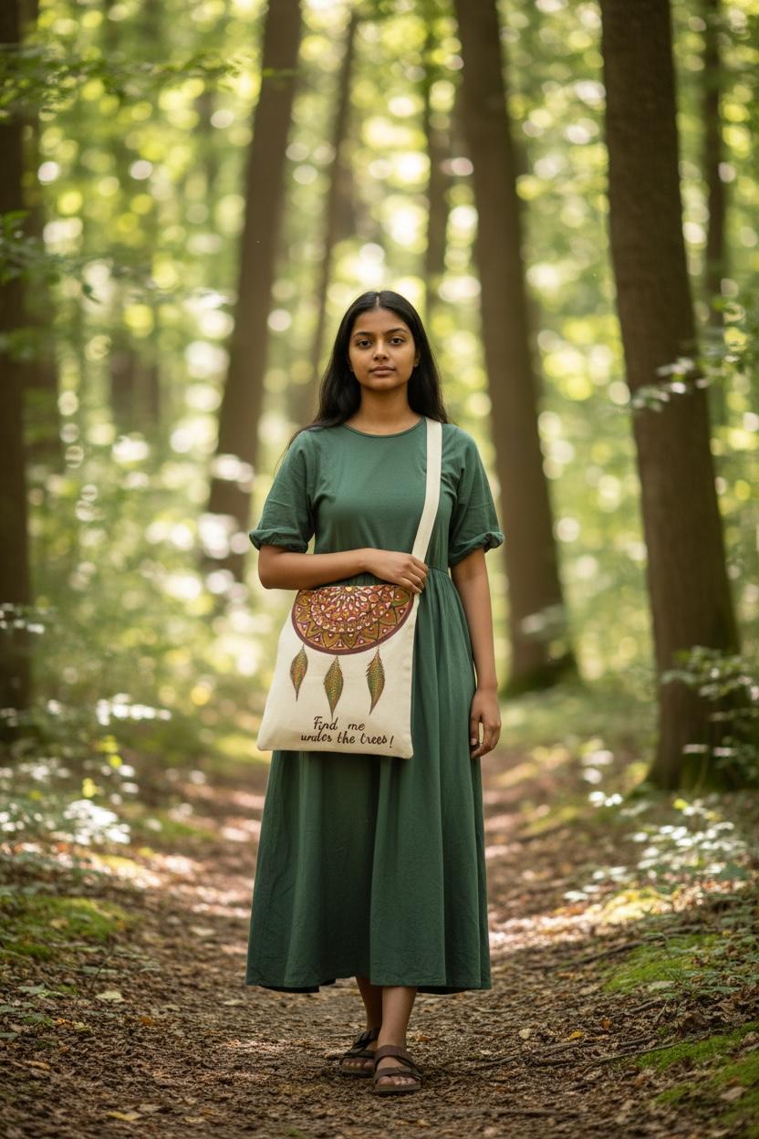 Hand-Painted Canvas Sling Tote Bags with Inner Pocket