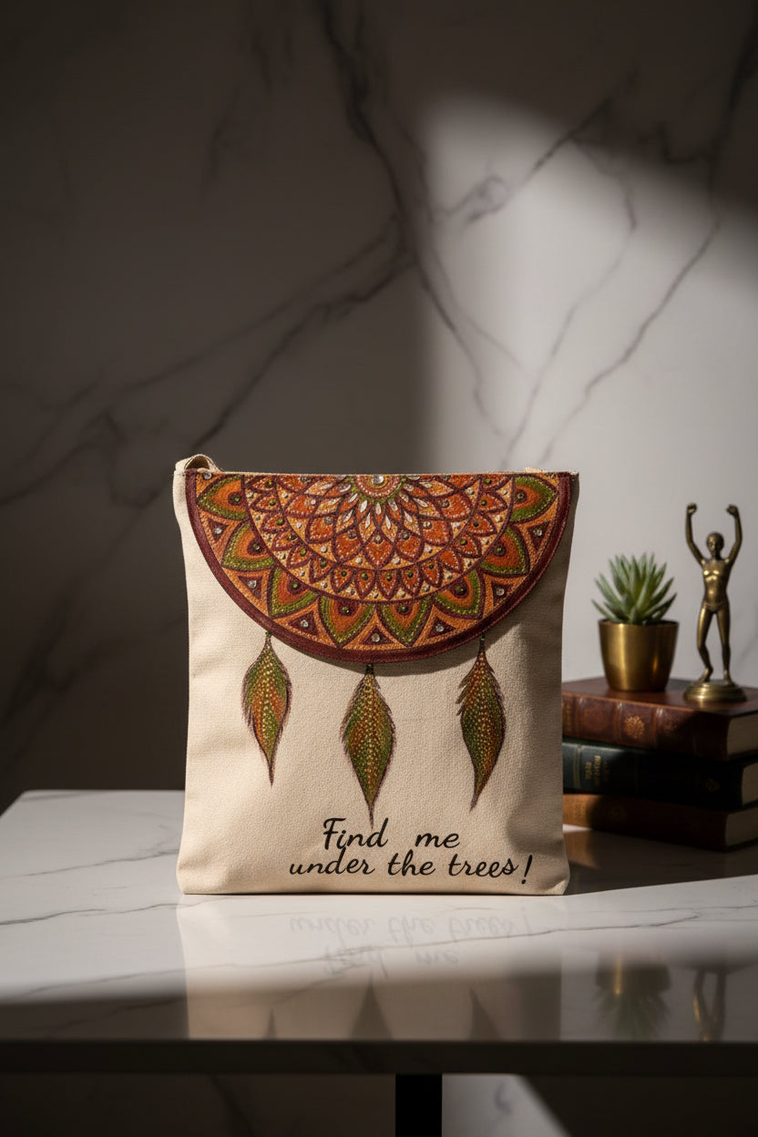 Hand-Painted Canvas Sling Tote Bags with Inner Pocket