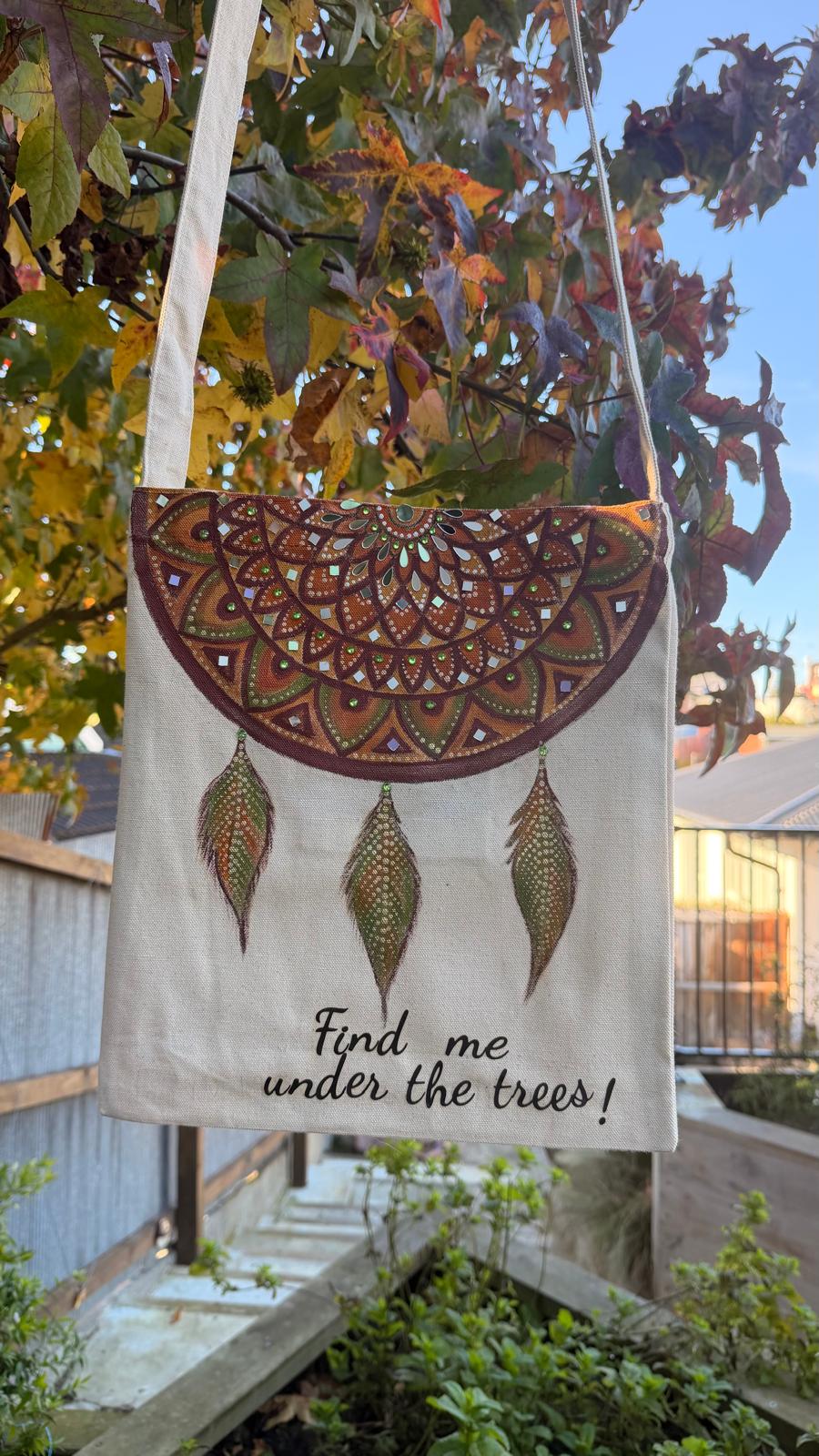 Hand-Painted Canvas Sling Tote Bags with Inner Pocket