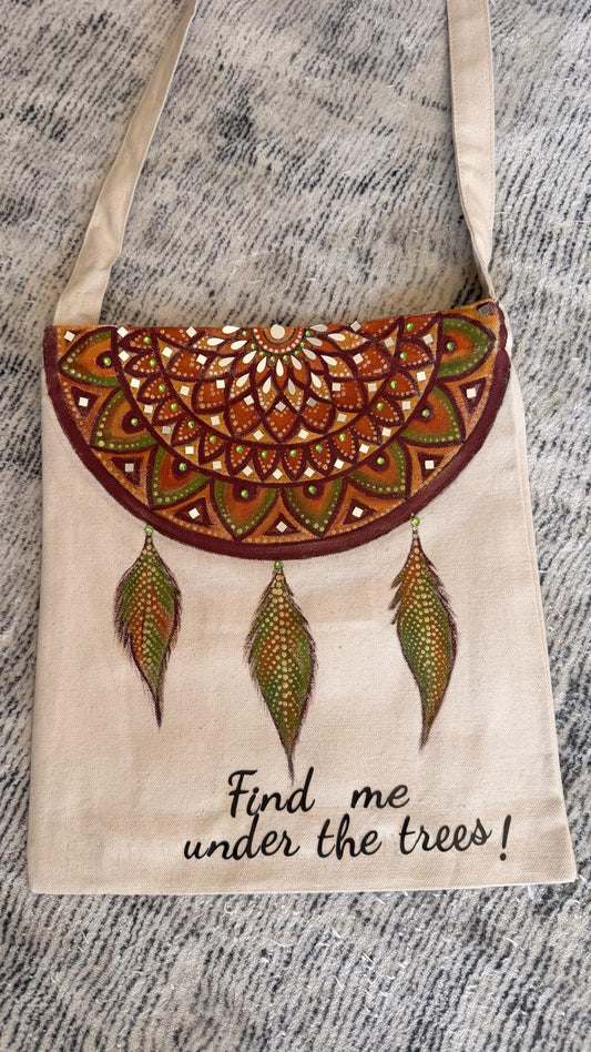 Hand-Painted Canvas Sling Tote Bags with Inner Pocket