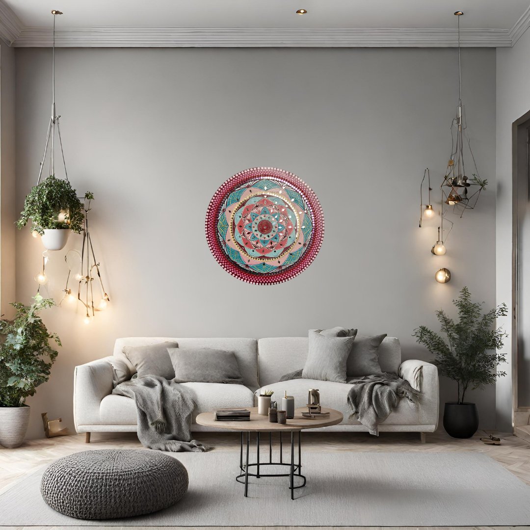 "Serene Symphony: A Celestial Tapestry of Pink, Blue, and Silver"wall paintings - Crafts Bucket